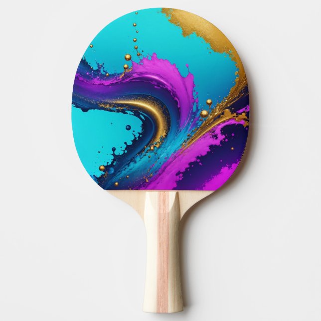 Dynamisk flytande Abstrakt, Guld Teal Black & Lila Pingisracket (Framsidan)