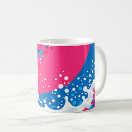 Dynamisk fusion av rosa, blå och vita vågor kaffemugg