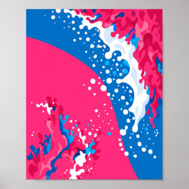 Dynamisk fusion av rosa, blå och vita vågor poster
