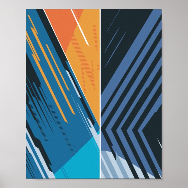 Dynamisk geometrisk Abstrakt i blått och Orange Poster (Framsidan)