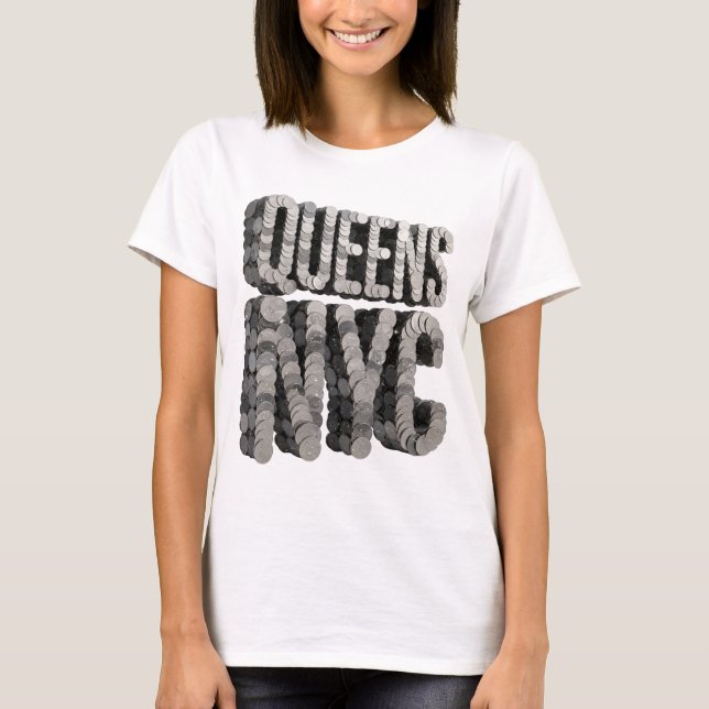 Dynamisk Grå QUEENS NYC Anpassad Design T Shirt (Framsida)