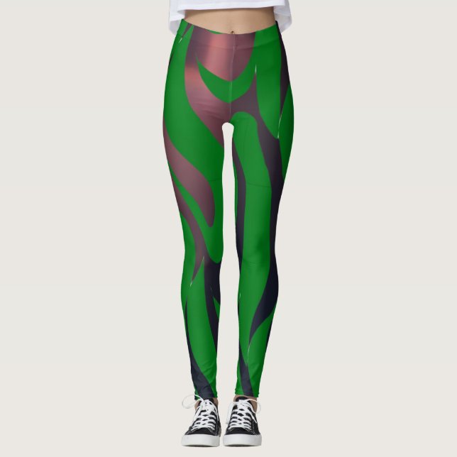 Dynamisk Grönt och svart motiv Leggings (Framsida)