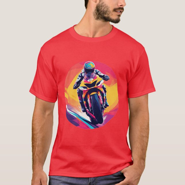 Dynamisk illustration av motorcyklist-Tävla T Shirt (Framsida)