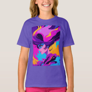 Dynamisk kvinnlig animeprofil i ljust rosa t shirt