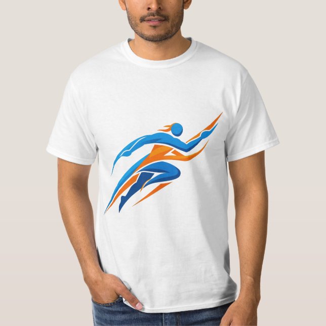 Dynamisk löparlogotyp Blå Orange Fart Gåva T Shirt (Framsida)