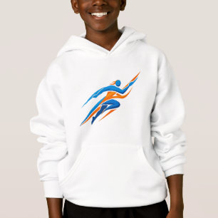 Dynamisk löparlogotyp blå orange hastighet gåva t shirt