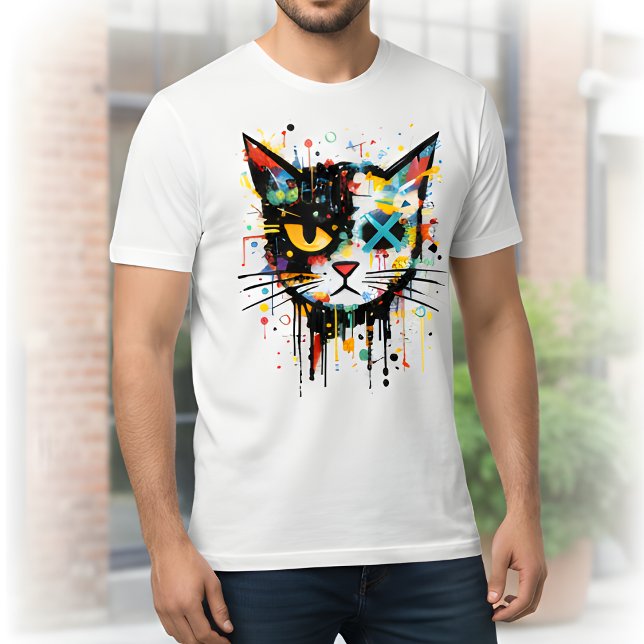 Dynamisk Målarstänk Katt Ansikte Vit Herrarnas T Shirt (Skapare uppladdad)