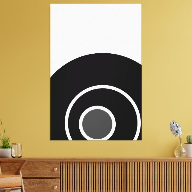 Dynamisk modern svart vit Grått-koncentrisk konst Canvastryck (Insitu (Vardagsrum))