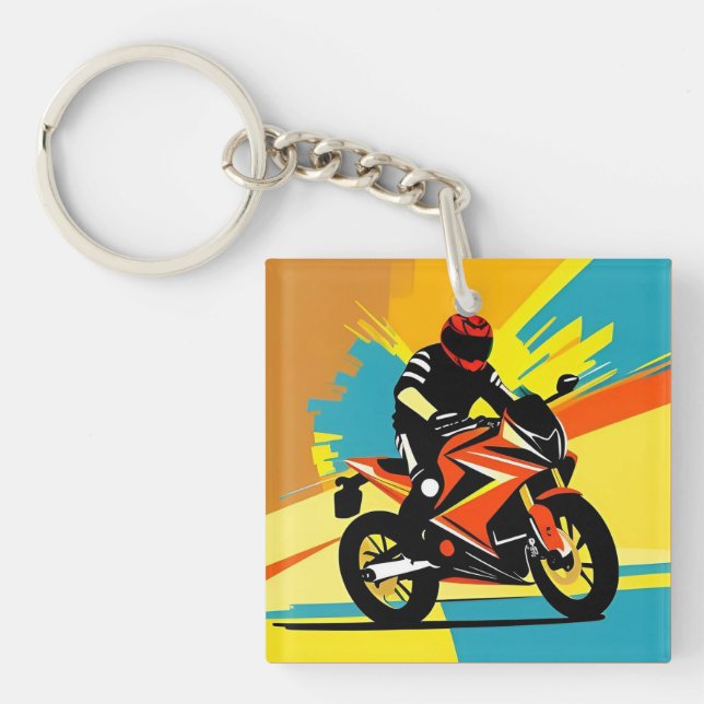 Dynamisk motorcykelillustration med förare (Framsidan)