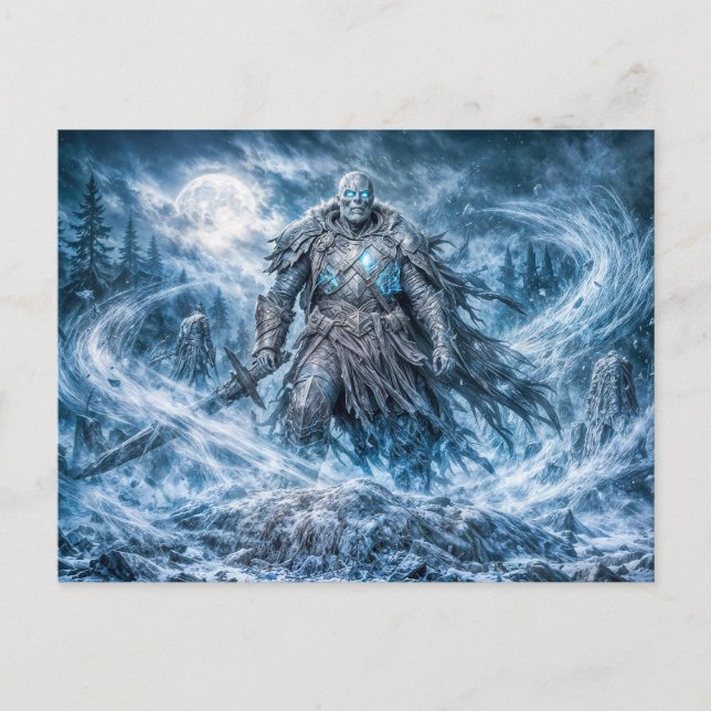 Dynamisk odöd krigare i mörk fantasyatmosfär vykort (Framsida)