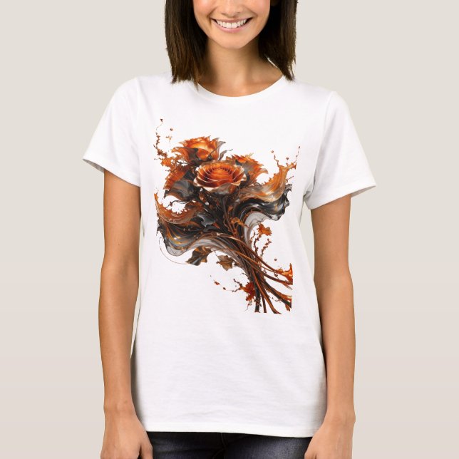 Dynamisk Orange ABSTRAKT KONST Konsttryck T Shirt (Framsida)
