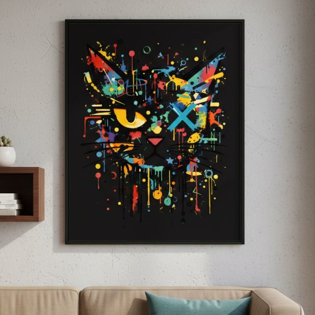 Dynamisk Paint Splatter Katt Ansikte Dekorativ  Poster (Skapare uppladdad)