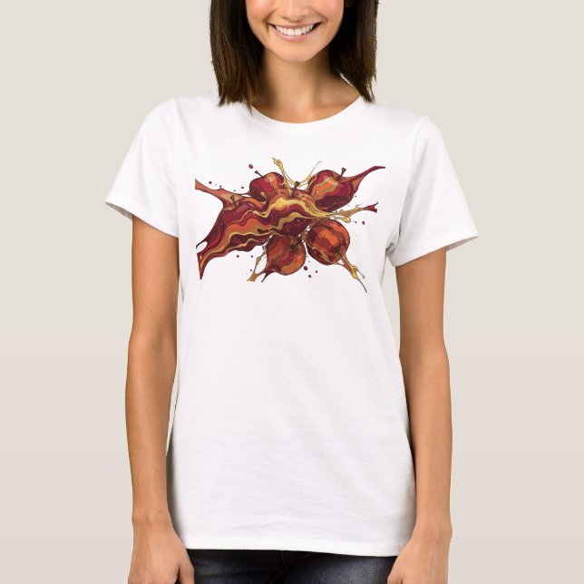 Dynamisk röd abstrakt äppelmode tryck t shirt (Framsida)