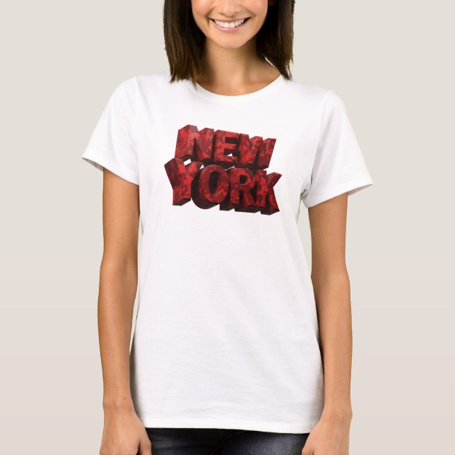 Dynamisk röd NEW YORK 3D textkonst T Shirt (Framsida)