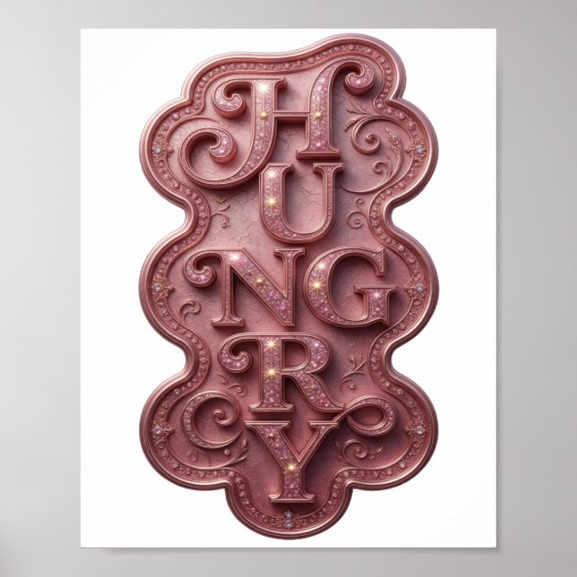 Dynamisk Rosa HUNGRIG Djärv Design Poster (Framsidan)