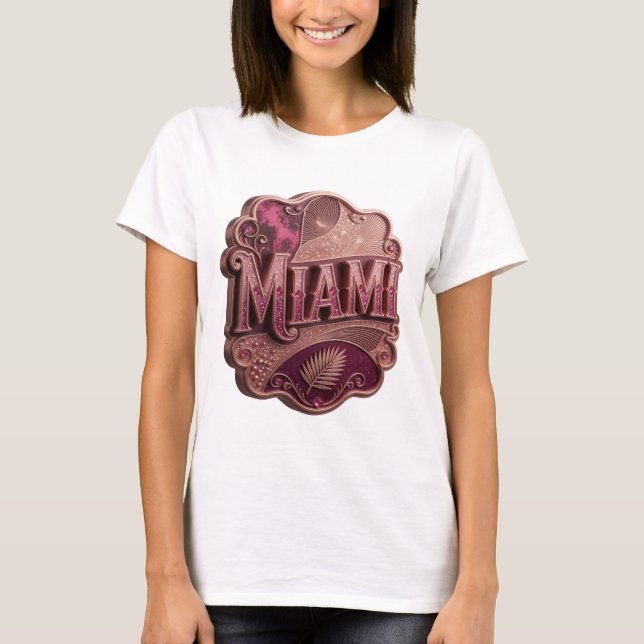 Dynamisk Rosa MIAMI Textdesign T Shirt (Framsida)
