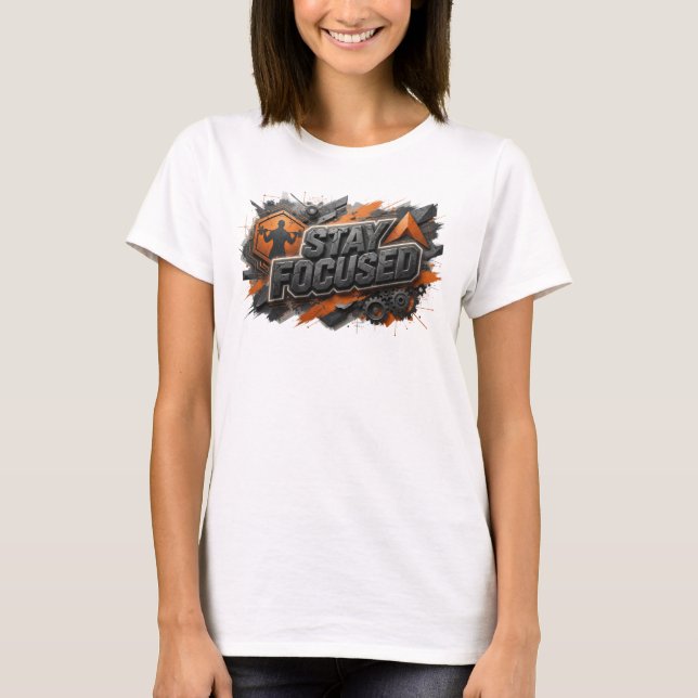 Dynamisk Rosa STAY FOCUSED 3D Text Konst T Shirt (Framsida)