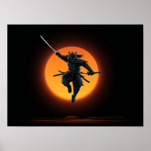 Dynamisk Samuraj Hopp Silhuett Poster