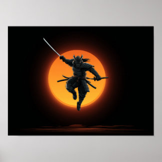 Dynamisk Samuraj Hopp Silhuett  Poster