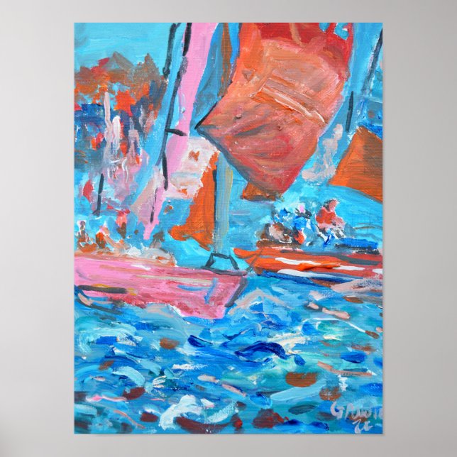 Dynamisk segling regatta expressionist poster (Framsidan)