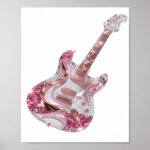 Dynamisk Silver RÖD GLITTER ELGITAR Poster