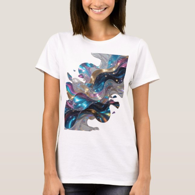 Dynamisk Silver SPACE GALAXY Textdesign T Shirt (Framsida)