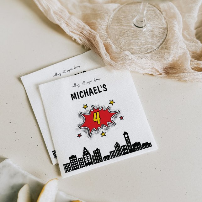 Dynamisk superhjälte 4e födelsedagen pappersservett (Skapare uppladdad)