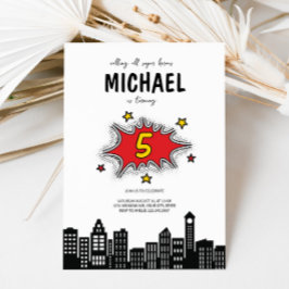 Dynamisk superhjälte 5:e födelsedagsinbjudan inbjudningar