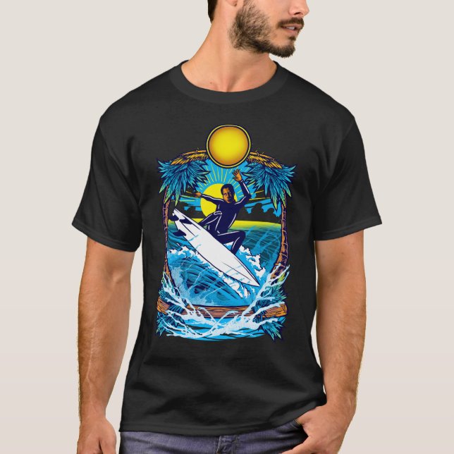 Dynamisk Surfare Våg Illustration T-shirt (Framsida)