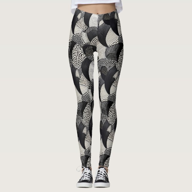 Dynamisk svart vit - Geometriskt organiskt flöde Leggings (Framsida)