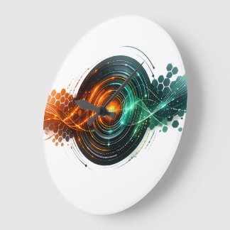 Dynamisk Teal Orange Tech Ljusvågor Stor Klocka