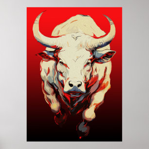 Dynamisk tjur i eldig rörelse poster