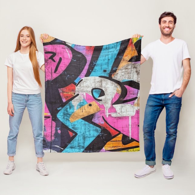 Dynamisk urban mural med livfulla graffiti-färger fleecefilt (På plats)