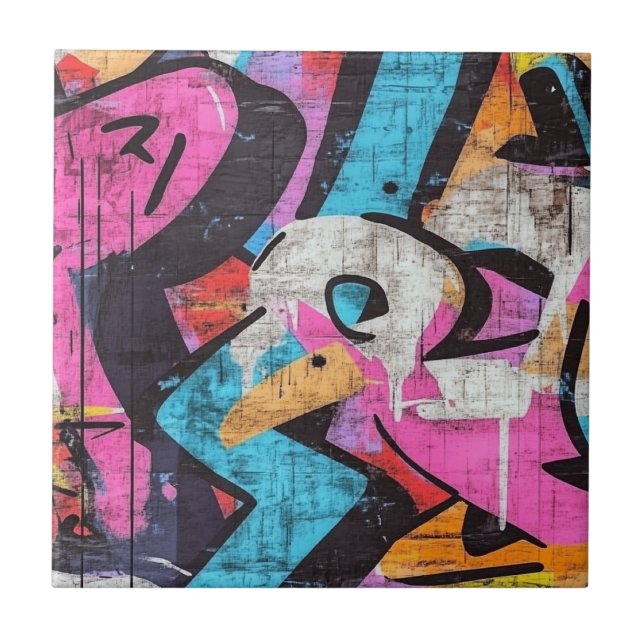 Dynamisk urban mural med livfulla graffiti-färger kakelplatta (Framsidan)