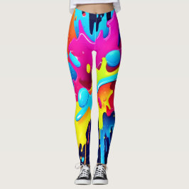 Dynamiska fluorescerande färgstänk leggings