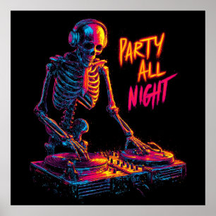 Dynamiska neon-Färgad Skeleton DJ-centrifugeringsp Poster