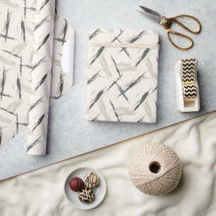 Dynamiska svarta och beige abstrakta penseldrag presentpapper