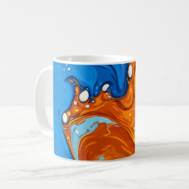 Dynamiska virvlar av blått och orange i flytande r kaffemugg