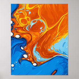 Dynamiska virvlar av blått och orange i flytande r poster