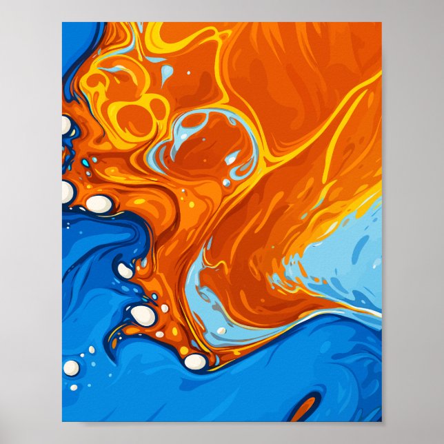Dynamiska virvlar av blått och orange i flytande r poster (Framsidan)