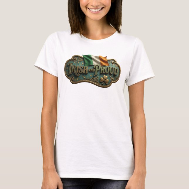 Dynamiskt Guld IRLÄNDSK OCH STOLT Anpassad T-shirt (Framsida)