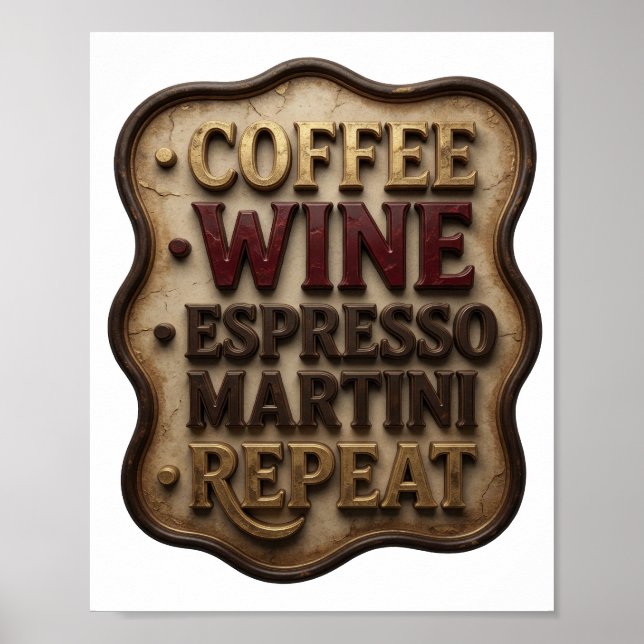 Dynamiskt Guld KAFFE VIN ESPRESSO MARTINI REPETERA Poster (Framsidan)