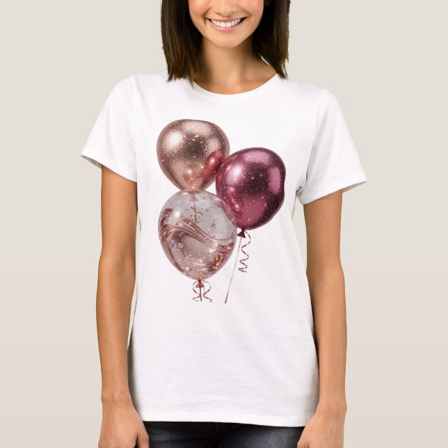 Dynamiskt Guld ROSÉGULD OCH RÖDA BALLONGER T Shirt (Framsida)