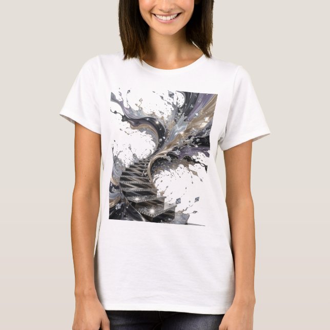 Dynamiskt Silver ABSTRAKT KONST Grafisk T-shirt (Framsida)