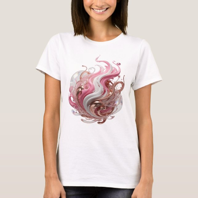 Dynamiskt Silver ABSTRAKT KONST Konsttryck T Shirt (Framsida)