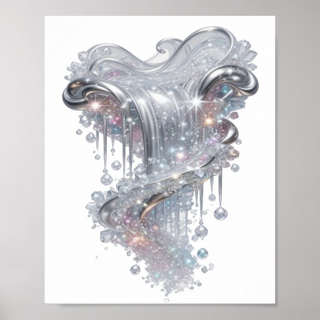Dynamiskt silver ABSTRAKT KONST Modeutskrift Poster (Framsidan)