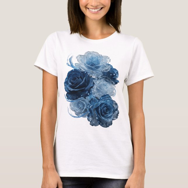 Dynamiskt Silver BLÅ ROSOR Citat T-Shirt (Framsida)