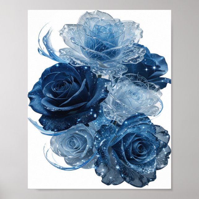 Dynamiskt Silver BLÅ ROSOR Poster (Framsidan)