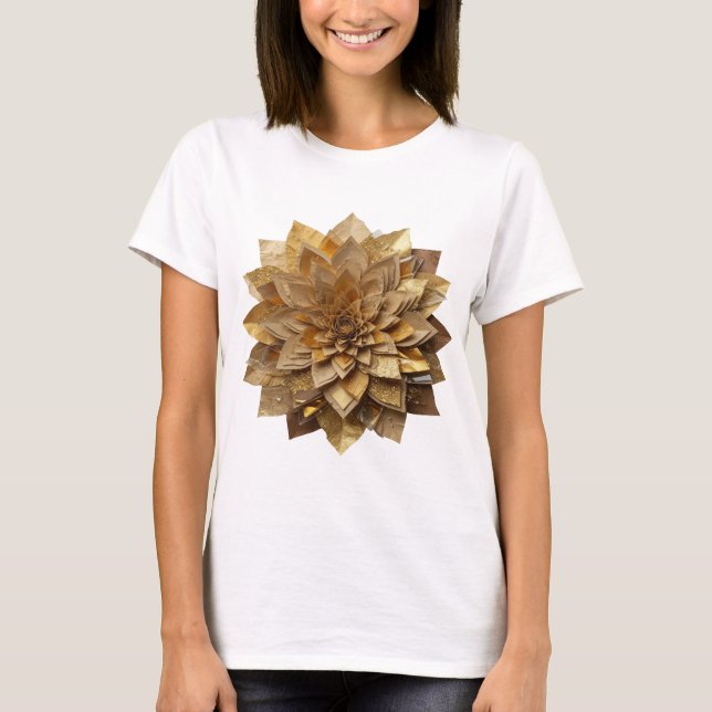 Dynamiskt Silver GULD BLOMMA Djärv Design T Shirt (Framsida)