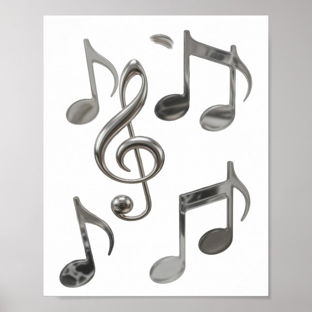 Dynamiskt Silver MUSIKNOTER Fet Design Poster (Framsidan)